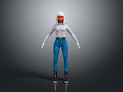 3D Character Model With White Long Sleeve Top Red Mask Blue Pants And Black Boots 3d model