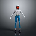 3D Character Model With White Long Sleeve Top Red Mask Blue Pants And Black Boots