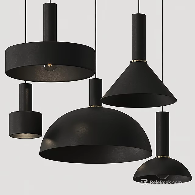 Modern Black Pendant Lights with Various Shapes and Metallic Accents for Home Interior Decor 3d model 