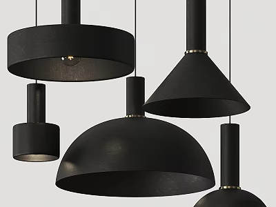 Modern Black Pendant Lights with Various Shapes and Metallic Accents for Home Interior Decor 3d model