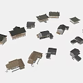 Ancient Architecture Models Featuring Sloped Roofs And Various Traditional Styles 3d model