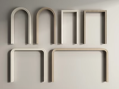 Various Styles Of Wooden And White Door Arches Displayed On Wall 3d model