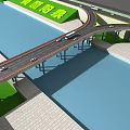 Beautiful Yangquan Bridge Over River with Road Vehicles and Green Surroundings