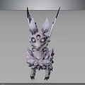 Mystical Fantasy Creature With Purple Horns Large Ears Glowing Purple Eyes And Fluffy White Fur