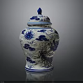 Traditional Sculpture Carving On Blue And White Ceramic Jar With Dragon Sun Motif And Lid