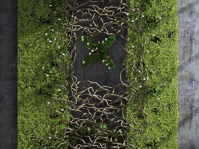 Lush Green Feature Wall Decorated With Twisted Vines And Climbing Plants 3d model