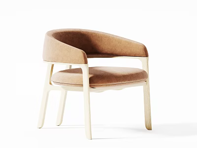Modern Minimalist Upholstered Leisure Chair With Beige Fabric Armrests And Wooden Legs 3d model