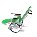 Green Reclining Wheelchair With Red Armrests And Yellow Seat Cushion