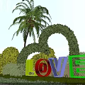 Square Landscape With Heart Shaped Greenery Arch Palm Tree And Colorful LOVE Letters