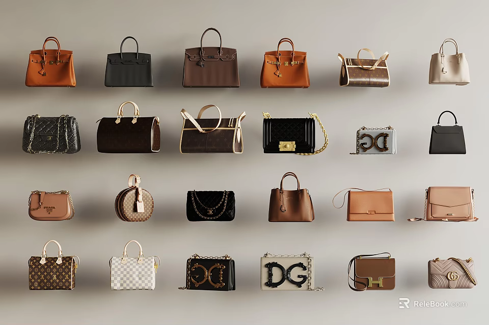 Trendy Fashionable Handbags Collection With Various Designs Colors And Styles 3d model 