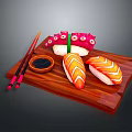 Appetizing Japanese Sushi Platter With Salmon Octopus Chopsticks And Soy Sauce On Wooden Tray