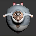 Chubby Cartoon Character Wearing Blue Coat White Shirt and Striped Tie on Red Scooter