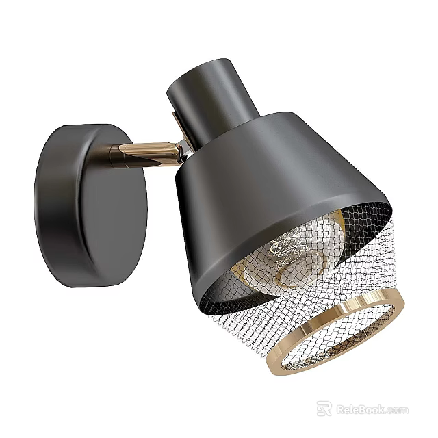 Modern Black Wall Lamp with Gold Accent Mesh Shade and Adjustable Arm 3d model 