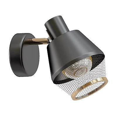 Modern Black Wall Lamp with Gold Accent Mesh Shade and Adjustable Arm 3d model