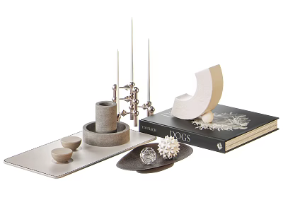 Modern Decorative Ornaments Set With Metal Candle Holder Gray Tray And Ceramic Bowls 3d model