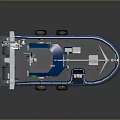 Blue BCK 33 Boat With Deck Railing And Upper Structure