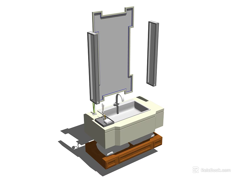 Bathroom Vanity With Sink Mirror Side Panels And Wooden Base 3d model