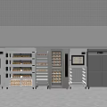 Commercial Stainless Steel Kitchen Appliances Multiple Units Arranged Against Tile Wall Background