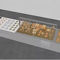 Modern Bakery Display Shelves with Transparent Glass and Neatly Arranged Various Pastries