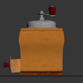 Wooden Design Coffee Grinder Kitchen Appliance With Metal Top Red Handle Drawer And Brand Logo