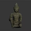 Ancient Bronze Buddha Statue In Seated Posture With Ornate Details And Hand Gestures