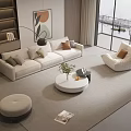 Modern Sofa And Coffee Table Set With Light Dark Fabric Accent Chairs In Living Room