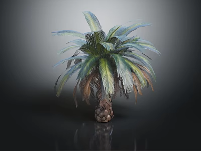 Palm Tree Featuring Green And Blue Green Fronds With Brown Scaly Trunk Base 3d model