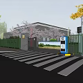 Brick Wall Entrance Gate With Metal Fence Golden Plaque And Cherry Blossom Ginkgo Trees