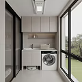 Home Balcony With Washing Machine Sink Storage Cabinets And Large Windows For Natural View