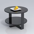 Black Round Two Tiered Coffee Table With White Plate And Lemons 3d model