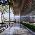 Tranquil Garden Landscape Featuring Archway Entrance White Wall Green Trees And Sunlit Path