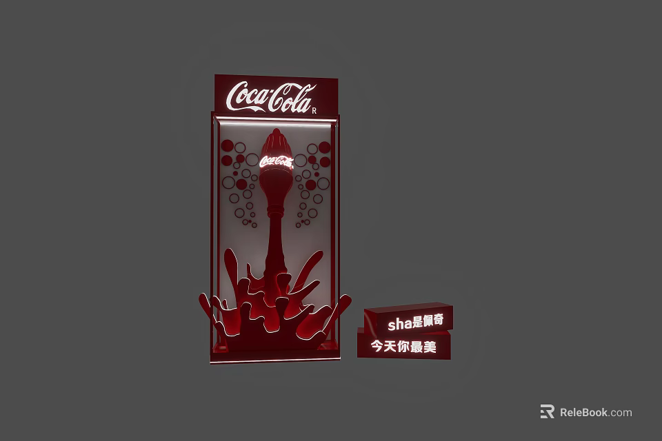 Coca-Cola Themed Photo Spot With Red Design And Beverage Splash Elements 3d model 