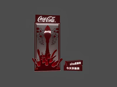 Coca-Cola Themed Photo Spot With Red Design And Beverage Splash Elements 3d model