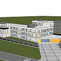 Modern School Building With Red Running Track And Blue Sports Field 3d model