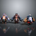 Three Armored Bear Game Characters With Distinct Color Schemes And Detailed Equipment