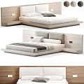 Modern Double Bed with Wooden Headboard and Cozy White Bedding in Minimalist Design