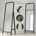 Three Circular Mirrors With Black Frames Vertically Mounted On White Wall 3d model