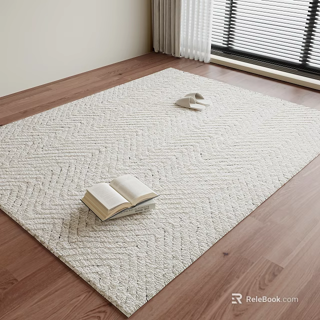 Light Textured Square Rug On Wooden Floor With Books 3d model 