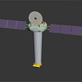 Modern Space Satellite With Purple Solar Panels And Circular Antenna Structure