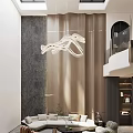Spacious Duplex Living Room With Modern Chandelier And Minimalist Design