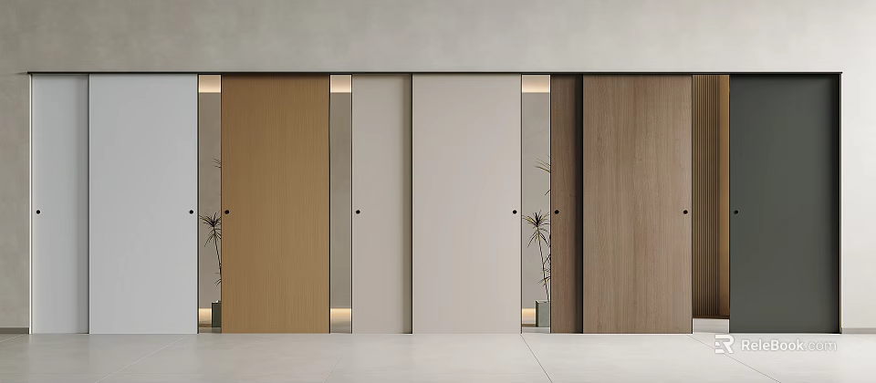 Modern Interior Sliding Doors in Various Colors with Elegant Wooden Design and Clean Lines 3d model 