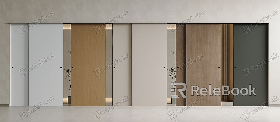 Modern Solid Wood Sliding Door Sliding Door Invisible Track Door Sliding Door Sliding Door Hanging Rail Sliding Door Barn Door model