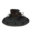 Vintage Horse-Drawn Carriage With Large Spoked Wheels On Cobblestone Ground
