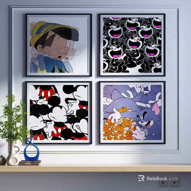 Vibrant Cartoon Artworks Wall Decor Featuring Mickey And Donald Characters 3d model 