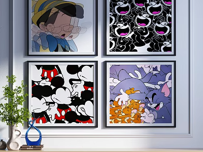 Vibrant Cartoon Artworks Wall Decor Featuring Mickey And Donald Characters 3d model