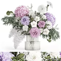 Silver Textured Vase with Pink Purple White Mixed Flowers and Green Foliage