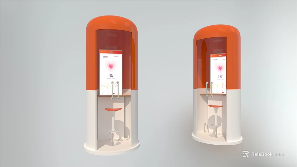 Commercial Equipment Booth Structure With Orange White Design And Digital Screen 3d model