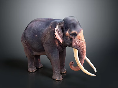 Detailed Dark Elephant With Long White Tusks Standing On Dark Background 3d model