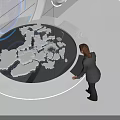Futuristic Tech Control Room With Circular Displays Blue Lighting And Earth Interface Elements 3d model