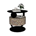 Modern Stylish Bedside Table With Round Top Books Vase And Colorful Design